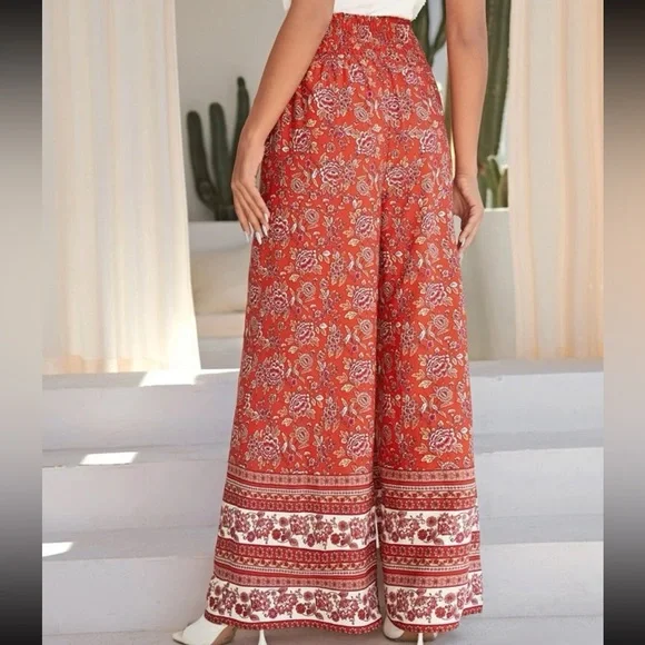 Boho Floral Print High Waist Wide Leg Palazzo Pants - Picture 2 of 5